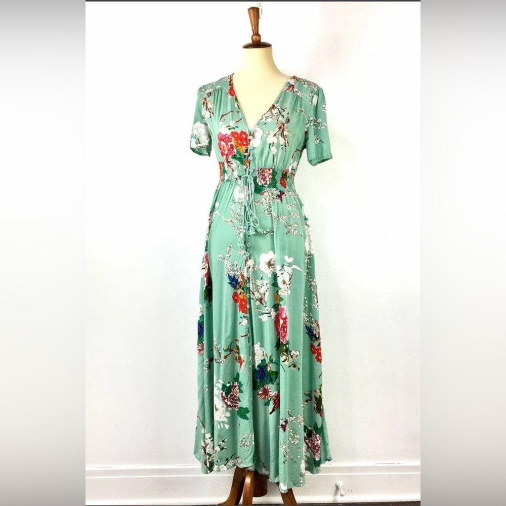Floral Maxi Dress in Green and Red